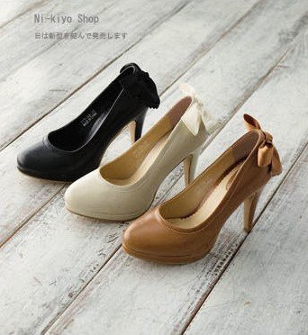 Women's Genuine Leather High Heeled Bow Bridal Shoes