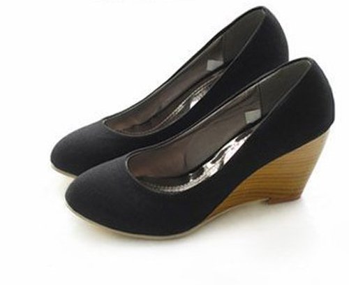 Women's Round Head Canvas Pumps Wedge Heel Shoes