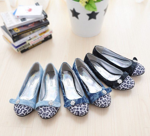 Women's Bowknot Causal Leopard Point Toe Denim Flat Shoes