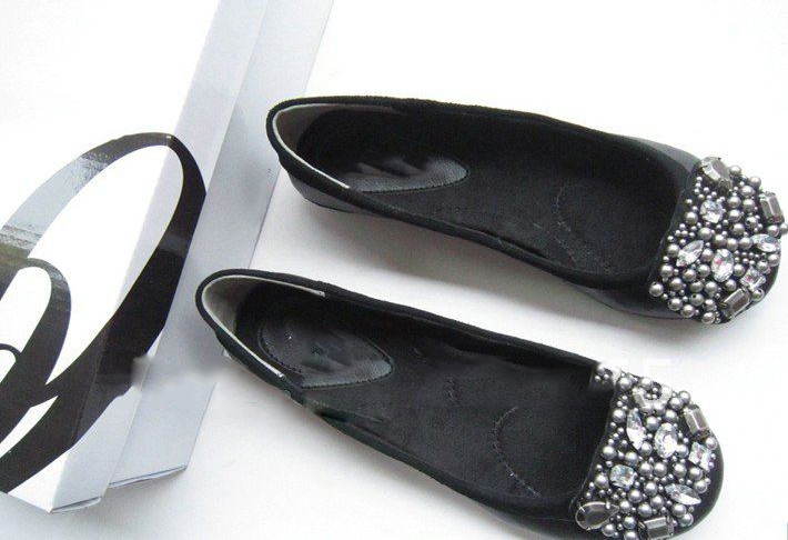 Sheep Leather Slip-On Beads Diamond Flats Shoes