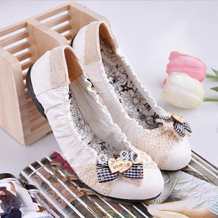 Women Genuine Leather Slip-On Flat with Round Head Bow Shoes