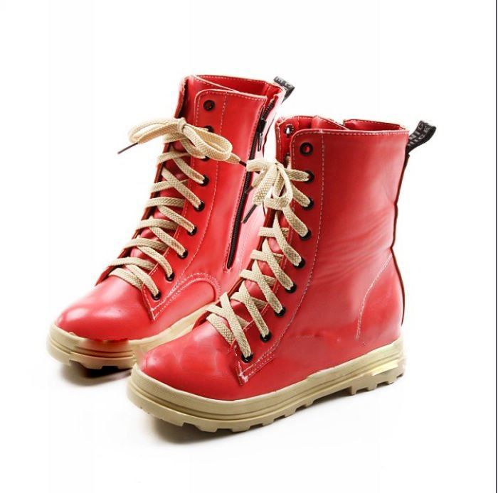 PU Lace-up Flat Knee High Waterproof Martin Boots