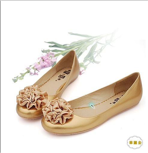 Women Genuine Leather Slip-On Flowers Ballet Flats Shoes