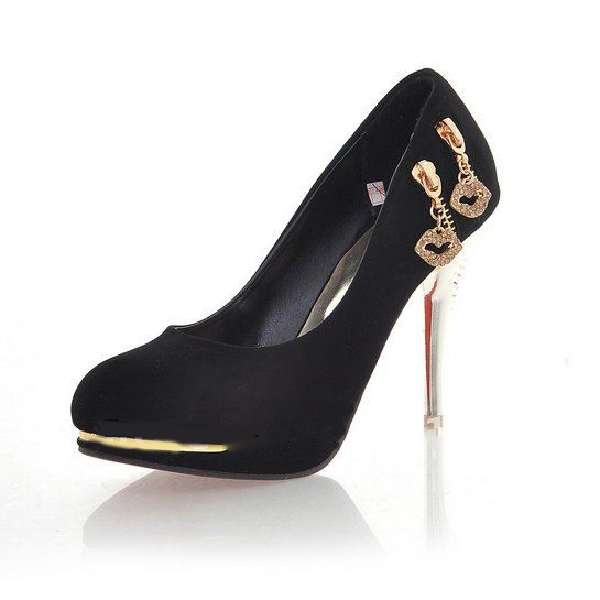 Womem's Black Suede Vamp Lip Design Zipper High Heels Shoes
