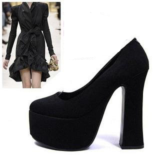 Lady Korea Black Ankle Straps High Heel Round Head Hasp Pumps Shoes