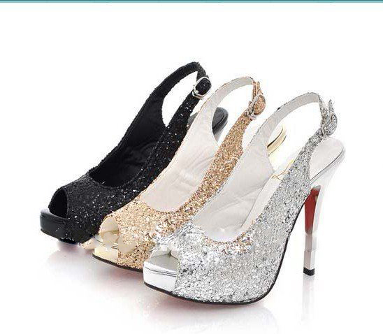 Autumn Classical Glitter Paillette High Heels Peep Toe Platform Pumps Shoes