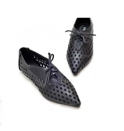 Women's Black Lace-up Cusp PU Slip-on Loafers