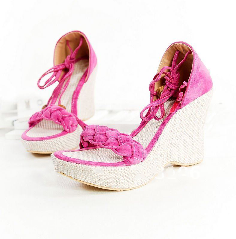 Women's Suede Band Tassel Canvas Covered Heel Platforms Shoes