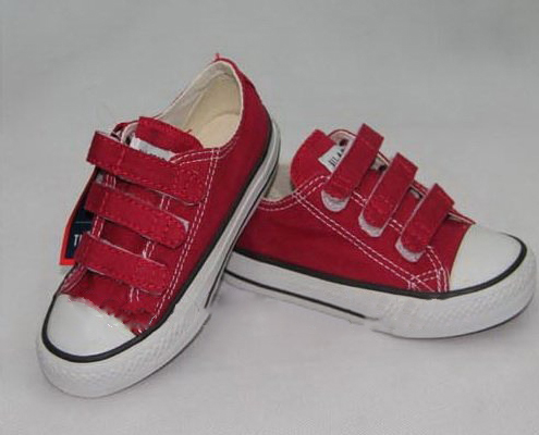 Red Low Hook Style Baby Breathable Canvas Shoes