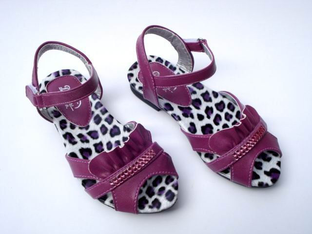 Girls Baby Purple PU Leather Sandals with Flowers