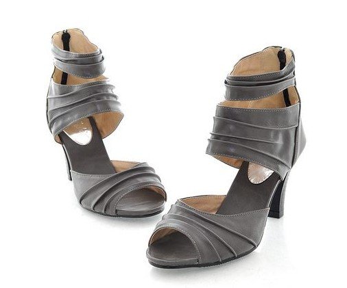 Ladies' Back Zipper High Heel Drape Leather Ankle Sandls