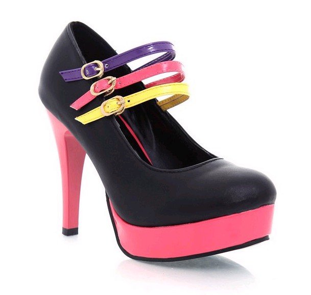 Lady Korea Ankle Straps High Heel Buckle Pumps Clogs