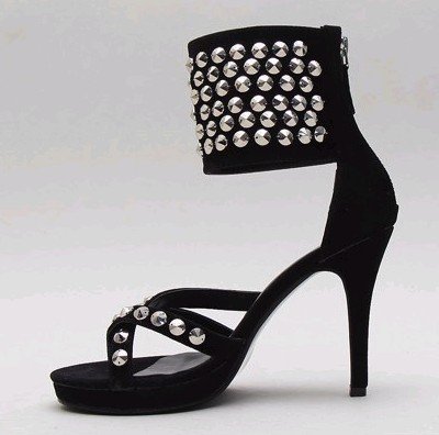 Ladies' Roma Black Hollow Zipper High Heeled Clogs