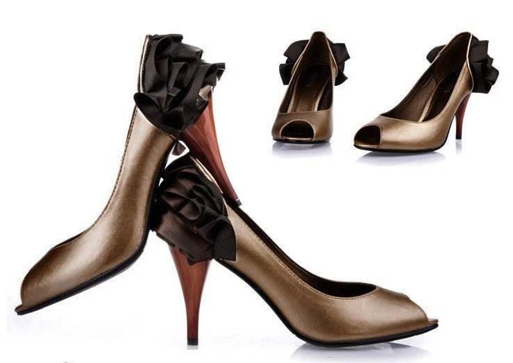 Women Korea PU Leather Flowers Peep Toe High Heeled Clogs