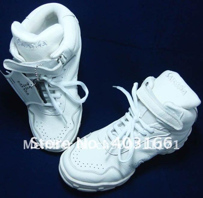 White Genuine Leather Round Head Lace-Up Dance Sneakers