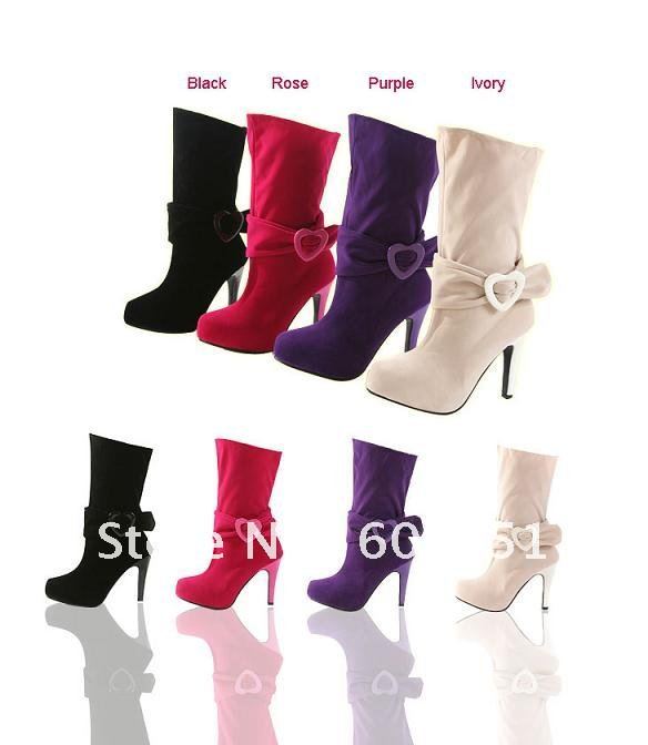 Coralon Leather Boot High Heel Round Toe Boot Thick Heels Casual Shoes