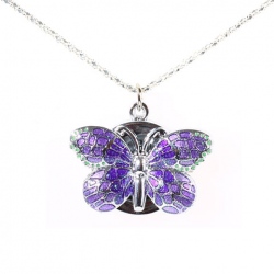 Amanda49 Fashion Butterfly Shaped Pocket Quartz Watch with Chain Belt (Purple)