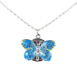 Amanda49 Fashion Butterfly Shaped Pocket Quartz Watch with Chain Belt (Blue)