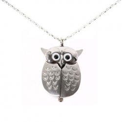 Amanda49 Fashionable Type of Owl Pocket Quartz Watch withChain Belt (Silver)
