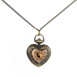 Amanda49 Antique Style Roman Bronze Heart Shaped Pocket Watch With Chain Belt