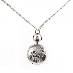 Amanda49 Antique Style Flower Pattern Pocket Watch With Chain Belt (Silver)