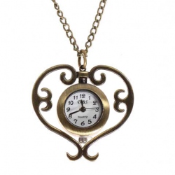 Amanda49 Style Europe Heart Design Copper Pocket Watch with Cover （White Dial）