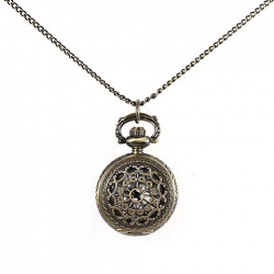 Amanda49 Antique Style Roman Lace Heart Pattern Pocket Watch With Chain Belt