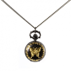 Amanda49 Antique Style Roman Copper Butterfly Pattern Pocket Watch With Chain Belt