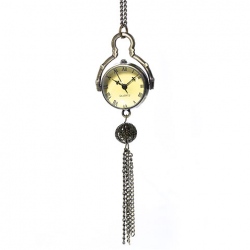 Amanda49 Antique Style Roman Round Shaped Transparent Glass Design Golden Pocket Watch with Chain