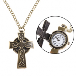 Amanda49 Style Europe Crucifix Design Copper Pocket Watch with Chain