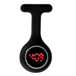 Amanda49 Chic Round Mirror Red Digital LED Watch Light Fob Nurse Watch with Pin - Black