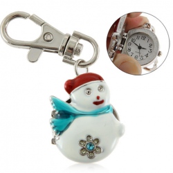 Amanda49 Chic Round Dial Pocket Wrist Watch with Snowman Patterned and Keychain - Silver