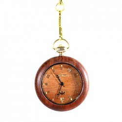 Amanda49 Classical Wooden Design Pocket Watch with Golden Chain Belt