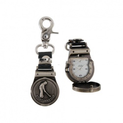 Amanda49 Compact Exquisite Golfer Pattern Bronze Alloy Key Chain Pocket Watch (Silver)