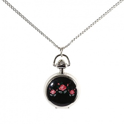 Amanda49 Antique Style Beautiful Flowers Pattern Pocket Watch with Mirror and Chain Belt (Black)