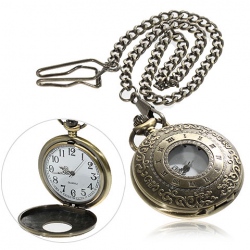 Amanda49 Fashion Style Roman Pocket Watch with Exquisite Pattern&Chain