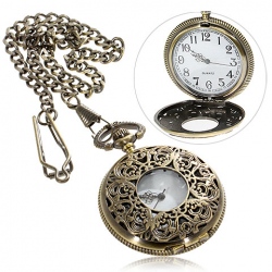 Amanda49 Special Style Roman Pocket Watch with Flower Pattern&Chain