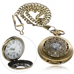 Amanda49 Generous Style Roman Pocket Watch with Exquisite Pattern&Chain