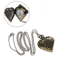 Amanda49 Retro Style Bronzen Pocket Quartz Watch Pendant with Heart Shaped Pocket Watch