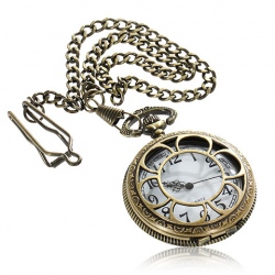 Amanda49 Fashion Style Roman Pocket Watch with Flower Pattern&Chain