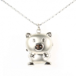 Amanda49 Lovely Pig Shaped Pocket Watch with Chain Belt (Silver)
