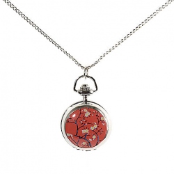 Amanda49 Antique Style Beautiful Flowers Pattern Pocket Watch with Mirror and Chain Belt (Red)