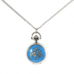 Amanda49 Antique Style Beautiful Flowers Pattern Pocket Watch with Mirror and Chain Belt (Medium Blue)
