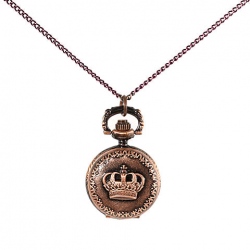 Amanda49 Antique Style Roman Crown Red Tin Pocket Watch With Chain Belt