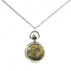 Amanda49 Antique Style Beautiful Flowers Picture Pocket Watch with Mirror and Chain Belt