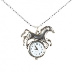 Amanda49 Interesting Horse Shaped Pocket Watch with Chain Belt (Silver)