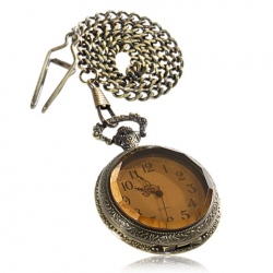 Amanda49 Generous Style Roman Pocket Watch with Glass Case&Chain