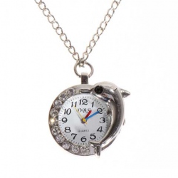 Amanda49 Style Europe Dolphin Design Pocket Watch with White Rhinestones