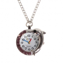 Amanda49 Style Europe Dolphin Design Pocket Watch with Purple Rhinestones