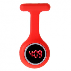 Amanda49 Chic Round Mirror Red Digital LED Watch Light Fob Nurse Watch with Pin - Red